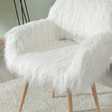 ZNTS WHITE Faux Fur Upholstered Make up chair Side Dining Chair with Metal Leg W2069P174778