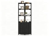 Freestanding Corner Display Shelf, Black Engineered Wood & Metal Bookcase with Concealed Cabinet, 99237726