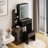 ZNTS Small Space Left Bedside Cabinet Vanity Table + Cushioned Stool, Extra Large Touch Control Sliding W936P172484