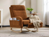 Modern Accent Rocking Chair Rocking Chair with Solid Wood Legs, Upholstered Nursery Glider Rocker, 77610753