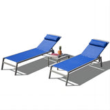 Patio Chaise Lounge Set, 3 Pieces Adjustable Aluminum Backrest Pool Lounge Chairs Textilene W1859109864
