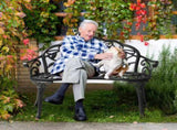Outdoor Cast Aluminum Patio Bench, Porch Bench Chair with Curved Legs Rose Pattern, Black 50857414