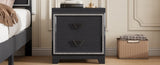 Elegant Nightstand with Metal Handle and Sparkling Shiny Decoration, Bedside Table with 2 Drawers WF531200AAB