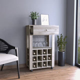 Memphis Bar Cart, Twelve Built-in Wine Rack, Four Legs, One Open Shelf -Light Gray B20092097
