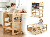 3-in-1 Convertible Toddler Learning Tower Step Stool with Chalkboard, Poplar Wood Flip Design 66238159