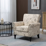 ZNTS Mid-Century Modern Accent, Linen Armchair w/Tufted Back/Wood Legs, Upholstered Lounge Arm W133360443