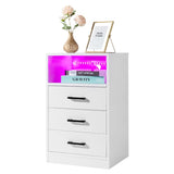 ZNTS FCH 40*35*65cm Particleboard Pasted Triamine Three Drawers With Socket With LED Light Bedside Table 40333026