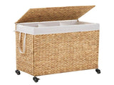 160L 3-Section Laundry with Lid and Wheels, Woven Natural Water Hyacinth Rolling Laundry 28759343