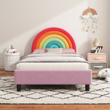 ZNTS Rainbow Design Upholstered Twin Platform Bed Cute Style Princess Bed for Boys & Girls, Teens, WF317595AAZ