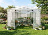 8*12ft Plastic Sprayed Iron Pipe PE Mesh Foldable Greenhouse Shed White 09240301