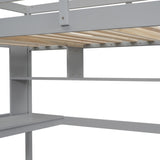 ZNTS Twin Size Loft Bed with desk and shelves, Safety Guardrail and ladder,Grey W504P181852