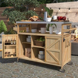 K&K Outdoor Kitchen Island, Rolling Bar Cart & Storage Cabinet, Farmhouse Solid Wood Outdoor Grill WF532198AAY