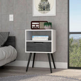 Nightstand 25"H, Superior Top, Four Legs, One Open Shelf, One Drawer, Smokey Oak / White B097132996