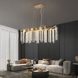 39.4-inch Modern Golden Pendant Light with Cascading Crystal Strands, Ideal for Living, Dining W1340P232979