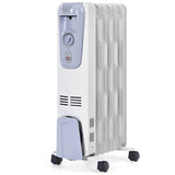 Portable Oil Heater with Thermostat - 10"x13.5"x25" Size, 4 Wheels & Cord Storage, 3 Heating Levels 73478385