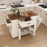 46" Kitchen Island on Wheels with Storage & Power Outlet - Movable Rustic Breakfast Bar Table, Wood W2700P300559