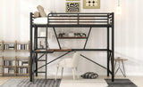 ZNTS Full Size Loft Metal&MDF Bed with Desk and Shelf, Black 26455589