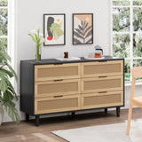 51.18"6-Drawers Rattan Storage Cabinet Rattan Drawer with White Drawer Slides,for Bedroom,Living W757P162761