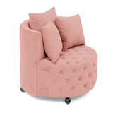Velvet Upholstered Swivel Chair for Living Room, with Button Tufted Design and Movable Wheels, W487124836