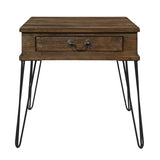 ZNTS Rustic Oak and Black Finish Classic End Table with Drawer Metal Legs Solid Wood Living Room B011P175335