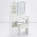 29.2" Small Size Left Drawer Desktop Vanity Table Cushioned Stool, 2 AC2 USB Power Station, Hair W3258P291493