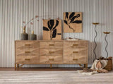59.44" Light Wood Sideboard Buffet - 3-Drawer 2-Door Storage Cabinet with Geometric Relief Fronts, W3158P307446