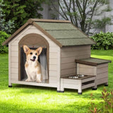 ZNTS Outdoor fir wood dog house with an open roof ideal for small to medium dogs. With storage box, W142784557