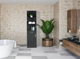 MDF With Triamine One Door One Drawer Three Compartments High Cabinet Bathroom Wall Cabinet Black 33920566