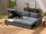 Convertible Corduroy L-shaped Sectional Bed With Storage & Cup Holder Armrest Modern Sleeper 38960877