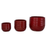 Handmade Glazed Ceramic Planter Set of 3, 15/11/8 Inch Diameter, Horizontal Groove Pattern, for W3273P321467