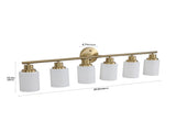 6-Light Golden Bathroom Vanity Light Fixture, Frosted Glass Shades, Modern Wall Mounted Lighting W1340P206703
