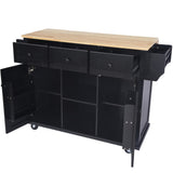 ZNTS Kitchen Cart with Rubber wood Drop-Leaf Countertop ,Cabinet door internal storage racks,Kitchen 10459641