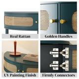 Unique Half Moon Design End with Sliding Rattan Door,Elegant Semi-circle Entryway Console W2557P264179