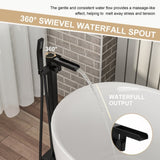 Freestanding Bathtub Faucet Waterfall Tub Filler Matte Black Floor Mount Brass Bathroom Faucets with W1243P316366