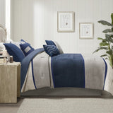7 Piece Faux Suede Comforter Set Blue Cal King B03596786