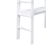 ZNTS Twin High Loft Bed, Rubber Wood Loft Bed with Safety Guardrail, built-in desk, ladder,White W504P206979