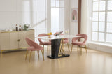 061-Set of 1 Teddy Fabric Chairs With Curved Backrest and Golden Metal Legs for Kitchen or W527P255486