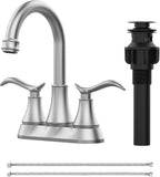 Bathroom Faucet Brushed Nickel with Pop-up Drain & Supply Hoses 2-Handle 360 Degree High Arc Swivel 24866386