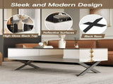 Rectangular Mirror Coffee Table for Living Room with Storage and Metal Base, 2 drawers, Black High N735P350387B