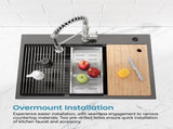 Stainless Steel Kitchen Sink, 33x22 Single Bowl, Overmount Handmade Sink in Black, with Cutting 16588436