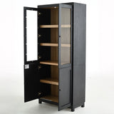 74.5''H Ash Wood Grain Display Cabinet, Bookcase with Glass Doors & Adjustable Shelves, Mid-Century N845P296678B