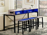 59 inch bar table, dining table, sofa table with power socket and LED light, 3 saddle stools, 09295421