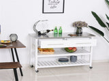 White Kitchen Island with Stainless Steel Top with 2-Tier Open Shelves & Drawers for Storage 69519550