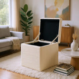 Beige Corduroy Storage Ottoman with Rubber Feet Compact Soft Cube Seat, 424244cm 02586993