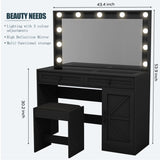 ZNTS 43.4"Makeup Vanity Table, Makeup Table with Large Mirror and 11 LED Light , Brightness Adjustable, 54481304