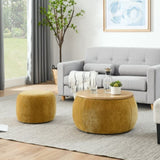 Round Storage Ottoman, 2 in 1 Function, Work as End table and Ottoman,with small seat,Dark W487P165700