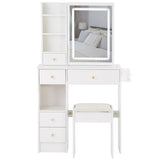Small Size Left Drawer Desktop Vanity Table Cushioned Stool, 2 AC2 USB Power Station, Hair dryer W936P202461