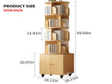 Rotating Bookshelf, 360 Degree Display 5 Tier Corner Bookshelf with Drawer for Small Space, Floor W2641P375499