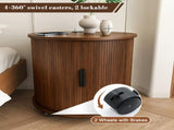 Mid Century Modern Cylinder End Table with Built-in Charging Station & Sliding Door, 2-Tier Storage 06416937
