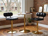 Set of 2 Modern Bar Stools with Adjustable Height, Black PU Leather Upholstered Stools with Gold W3875P378577